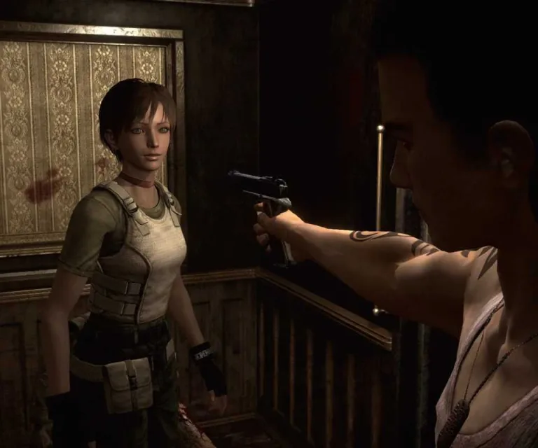 resident evil 0 rebecca chambers gun pointed at her