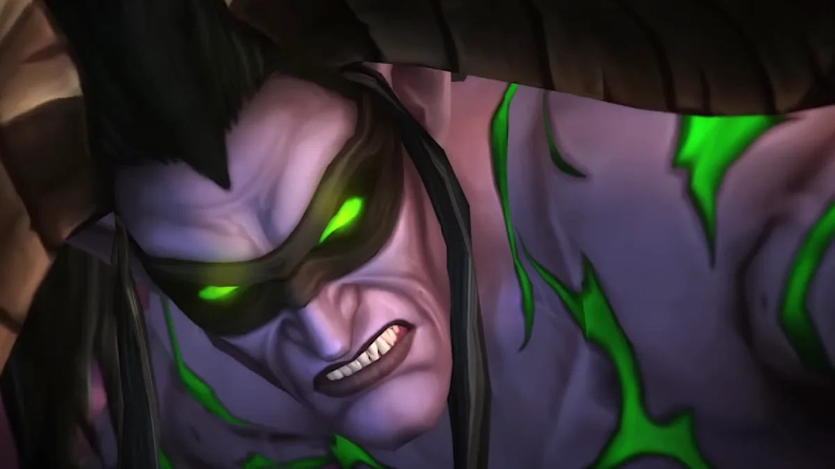 Image 29: Illidan Stormrage from World of Warcraft looks, glowing eyes full of resentment, at the viewer.