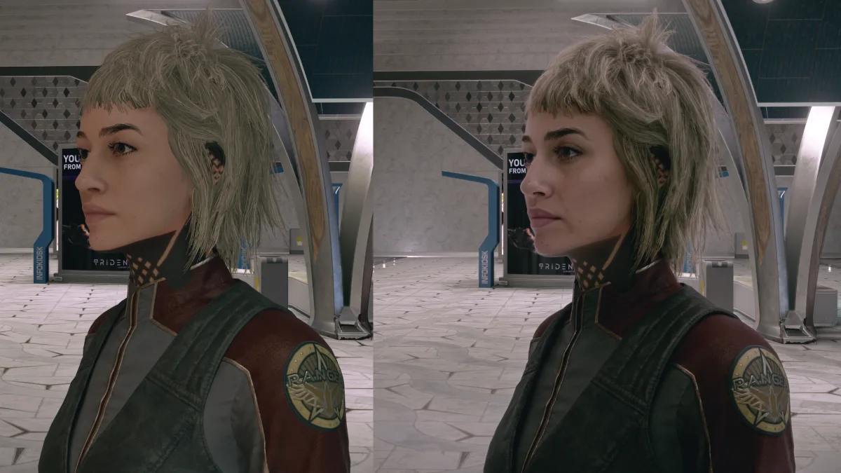 Image 32: A Starfield character with and without Nvidia's DLSS 5.