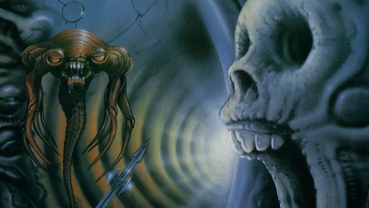 Image 29: Relics game cover art of an alien and a skull with its mouth open