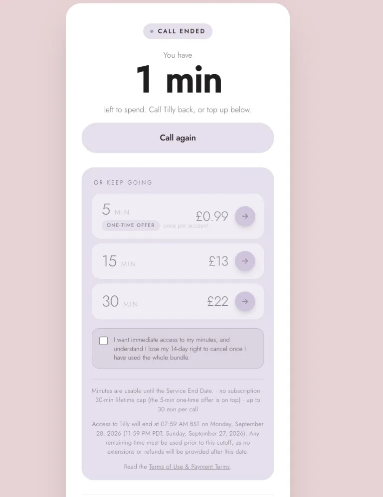 Users get free 5 minutes with Tilly before being asked to pay up Users get free 5 minutes with Tilly before being asked to pay up (BleepingComputer)