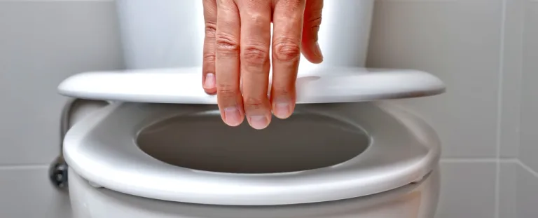 hand lifts toilet lid Even closing the lid before flushing isn't totally effective, but it can help. (Cunaplus_M.Faba/Getty Images)