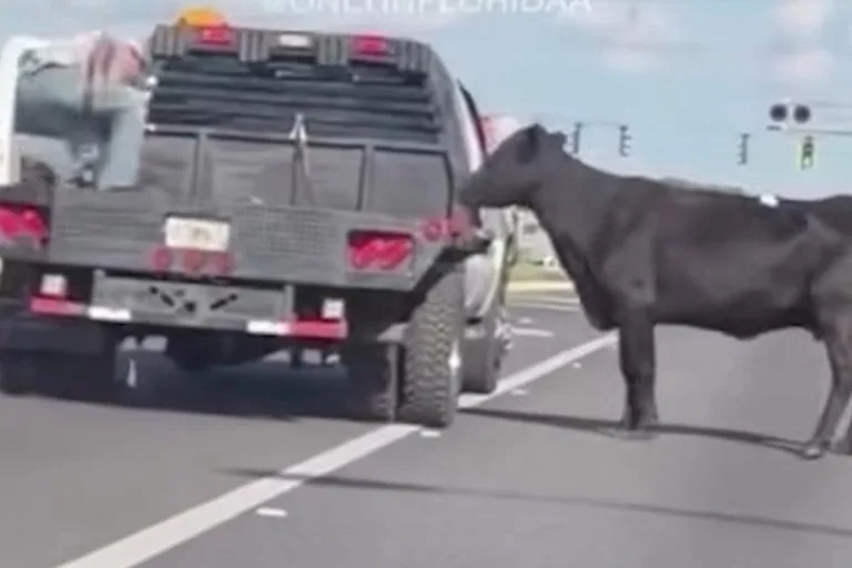 Florida šoseju nobloķē no lopu izsoles izbēgusi govs