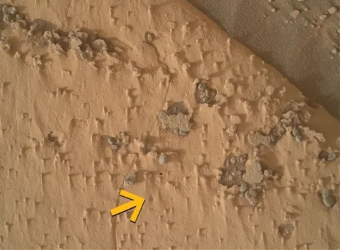 Curiosity Found Strange Holes on Mars. Scientists Aren't Sure What Made Them. The hole pictured here measures about 1 centimeter (0.4 inches) across. (NASA/JPL-Caltech/MSSS)
