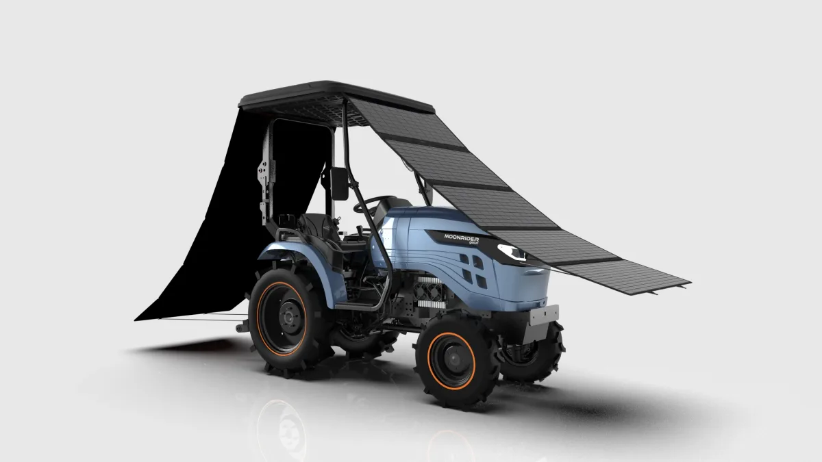 Saules jumta aprīkots elektriskais traktors sola aizstāt dīzeļtehniku mazajās saimniecībās