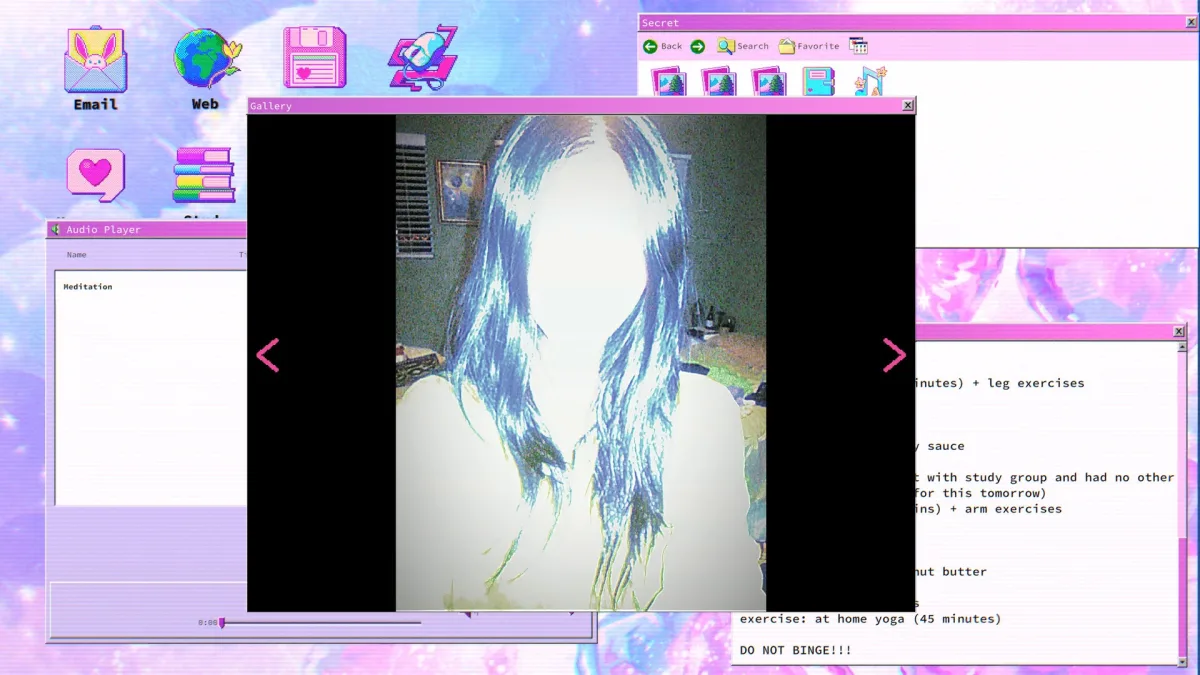 Image 36: An old operating system desktop with an obscured women's face