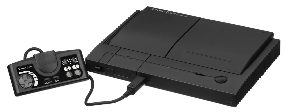 The NEC TurboDuo console with a wired controller connected.