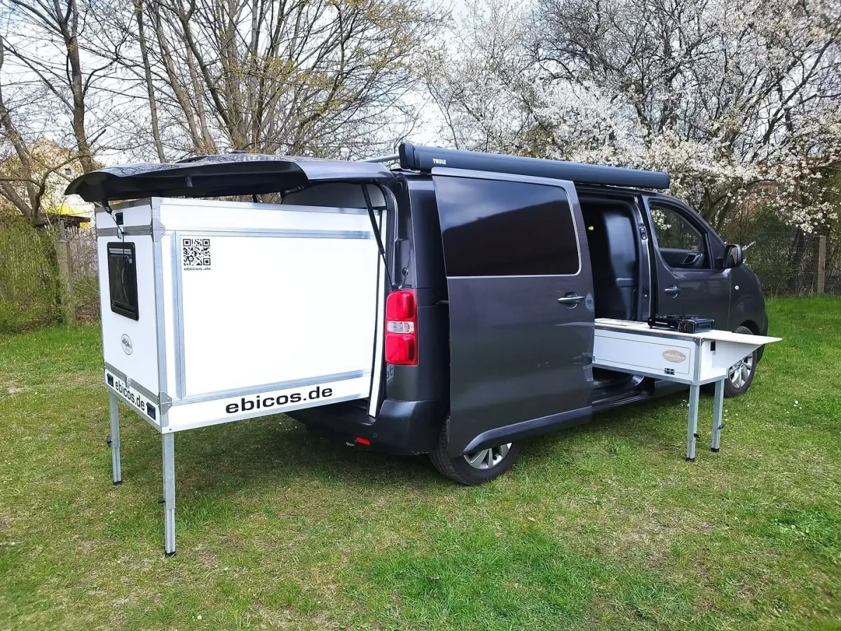 Ebicos offers both sleeper and kitchen modules to create an inexpensive, part-time camper van that easily converts back to a standard van