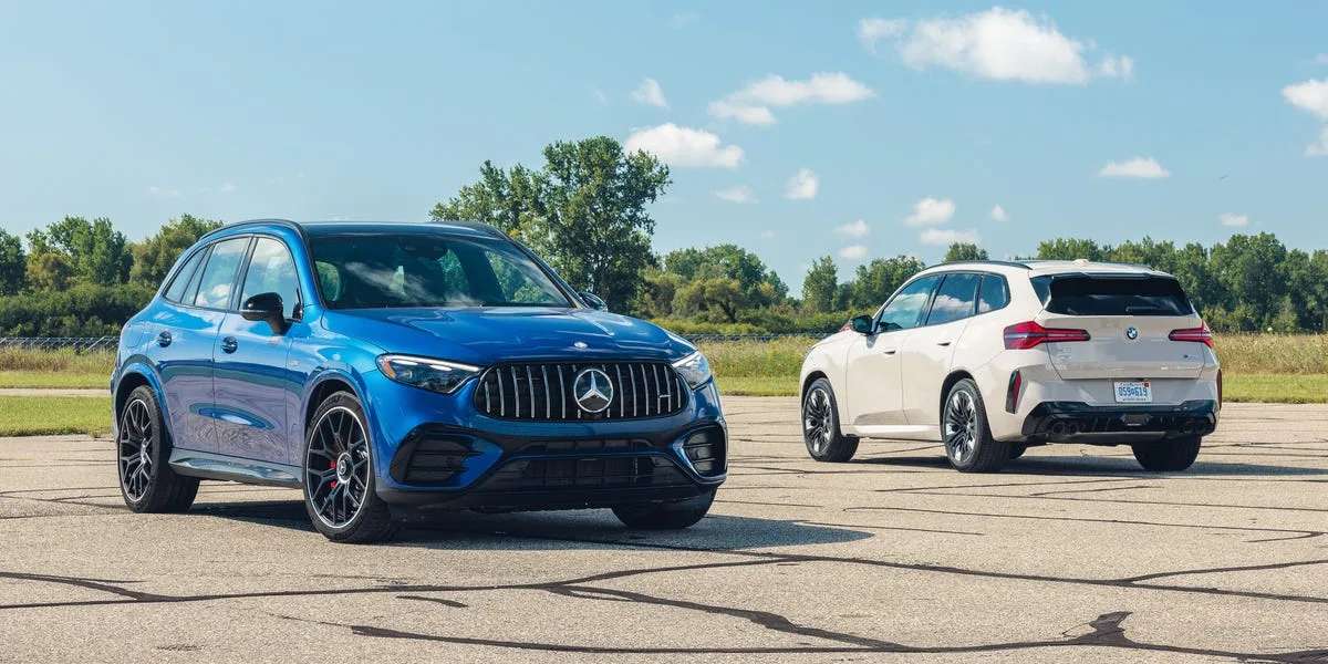 Mercedes-AMG GLC53 pārspēj BMW X3 M50 paātrinājumā, bremzēšanā un vadāmībā