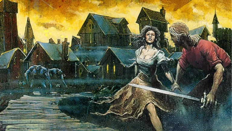 A man and woman pursued by demons