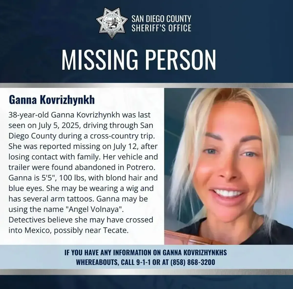 Image 5: Ganna went missing last year (San Diego County Sheriff’s Office)
