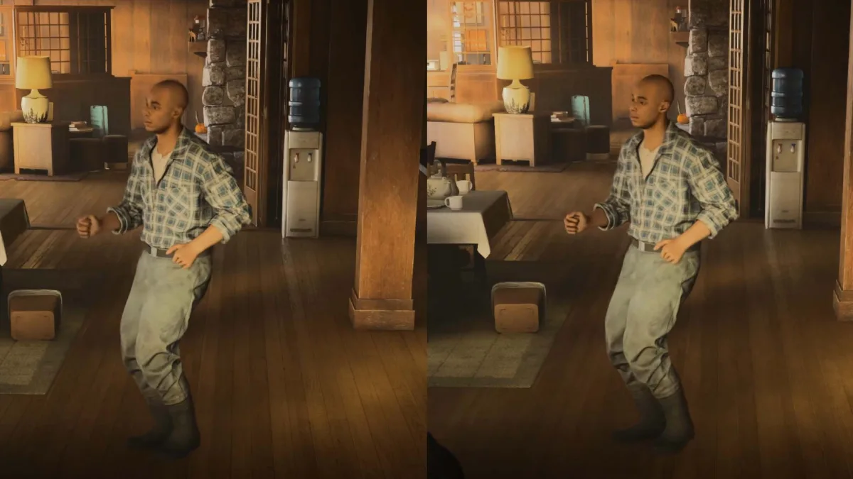 Image 30: Dancing man in Alan Wake 2 using different versions of Ray Reconstruction