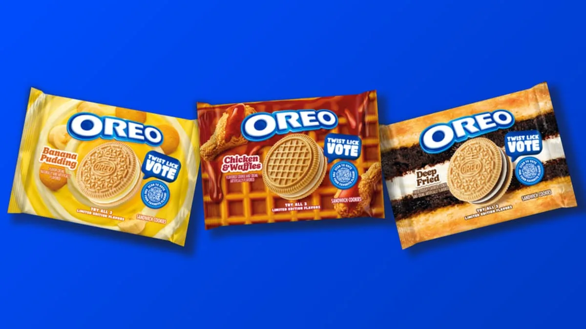 oreo chicken and waffles, banana and deep fried flavors