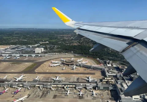 An aerial view of London Gatwick Airport, viewed from a Vueling passenger plane, near Crawley, Britain, August 15, 2025 open image An aerial view of London Gatwick Airport, viewed