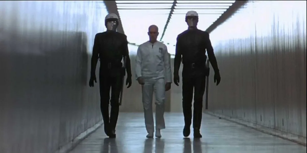 Duvall with Android police in THX 1138 THX 1138 Duvall Android Police