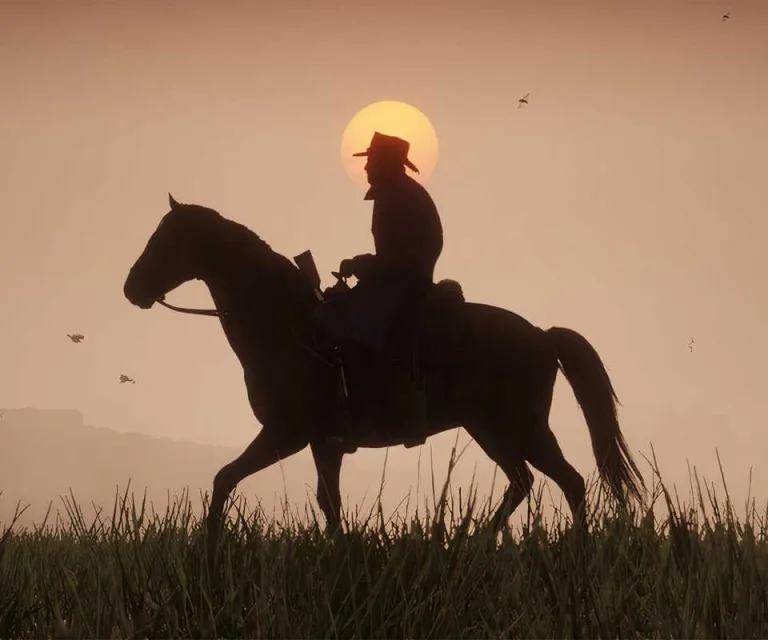 red dead redemption 2 silhouette horse riding