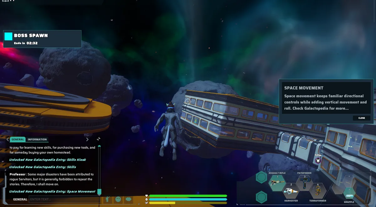 Several screenshots from Stars Reach, including a skill tree with a lot of WIP signs.