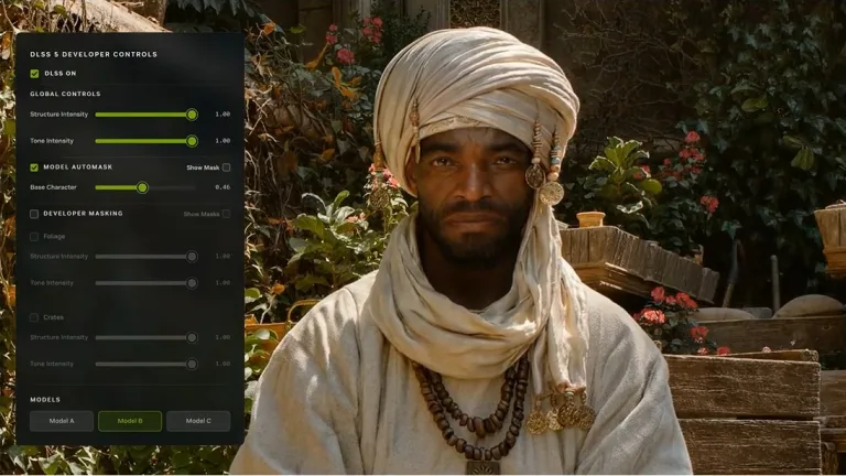 Image 29: Nvidia DLSS 5 control sliders.