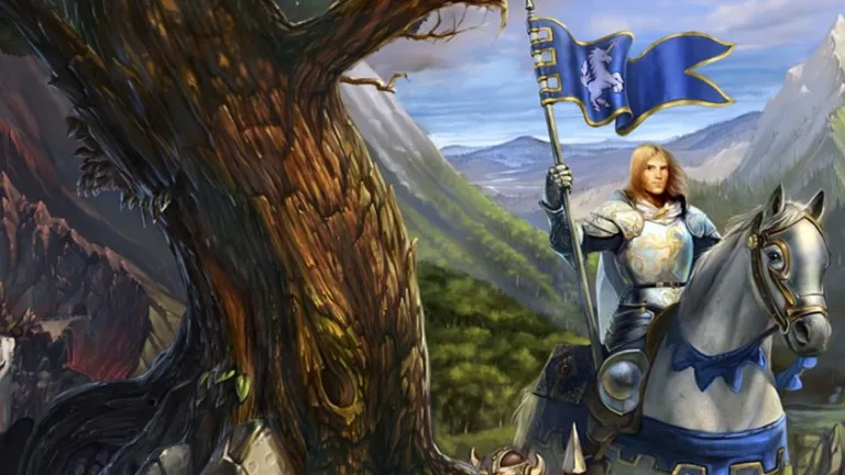 A paladin rides a white horse