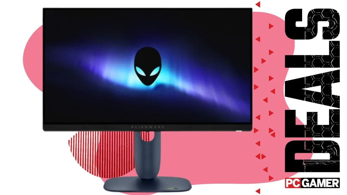 Image 31: Alienware AW2525HM gaming monitor on a pink deals background