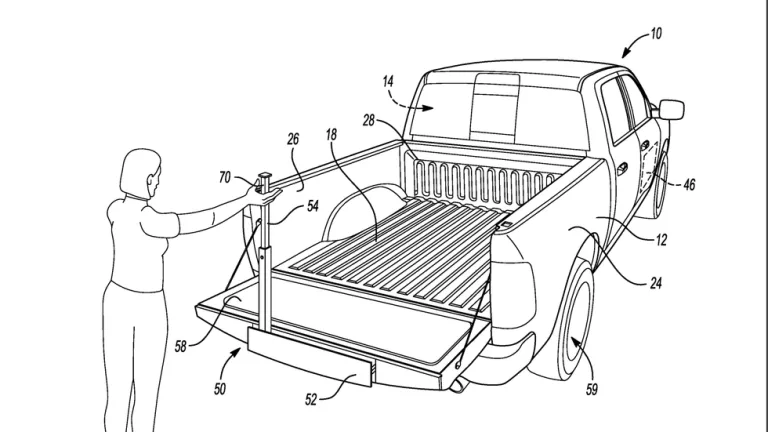 A person operating a loading assist device on the tailgate of a pickup truck. A person operating a loading assist device on the tailgate of a pickup truck.